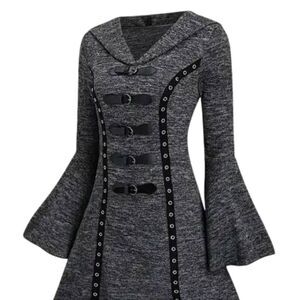 Womens Bohemian Style Hooded Gray Bell Sleeve Sweater Dress #3